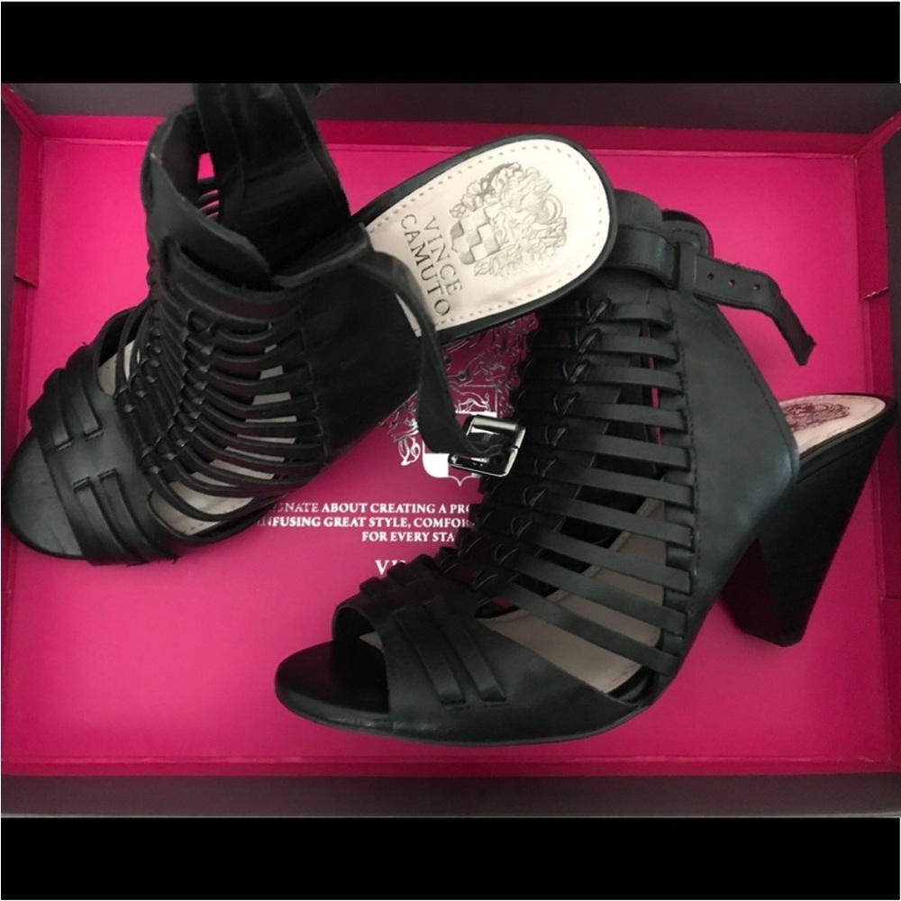 Vince Camuto Black Soft Calf Wedge Sandals